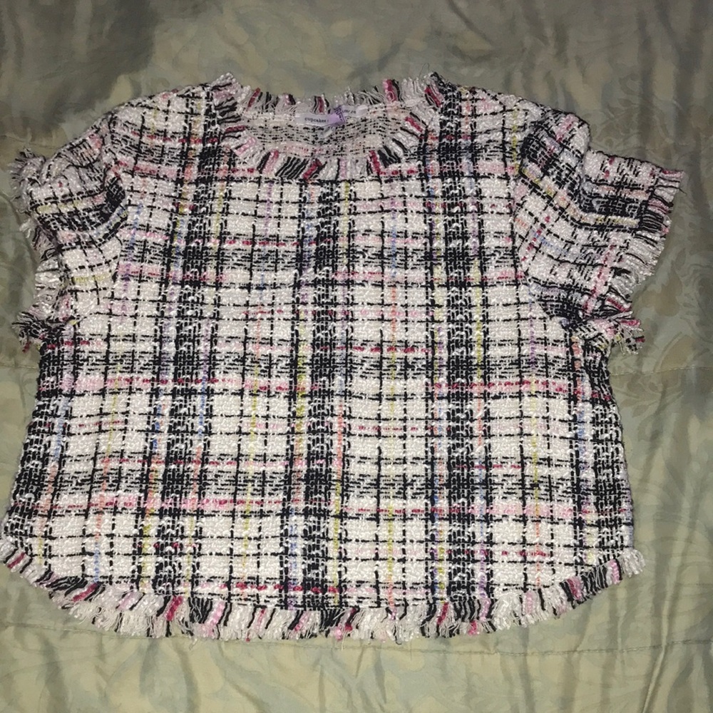 Cupcakes and Cashmere Emelda Cropped Tweed Short-Sleeve Top